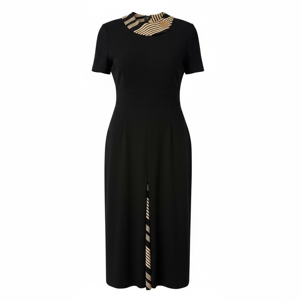 Italian Made Black Wool Dress | Inverted Pleat | Vintage | Size 10